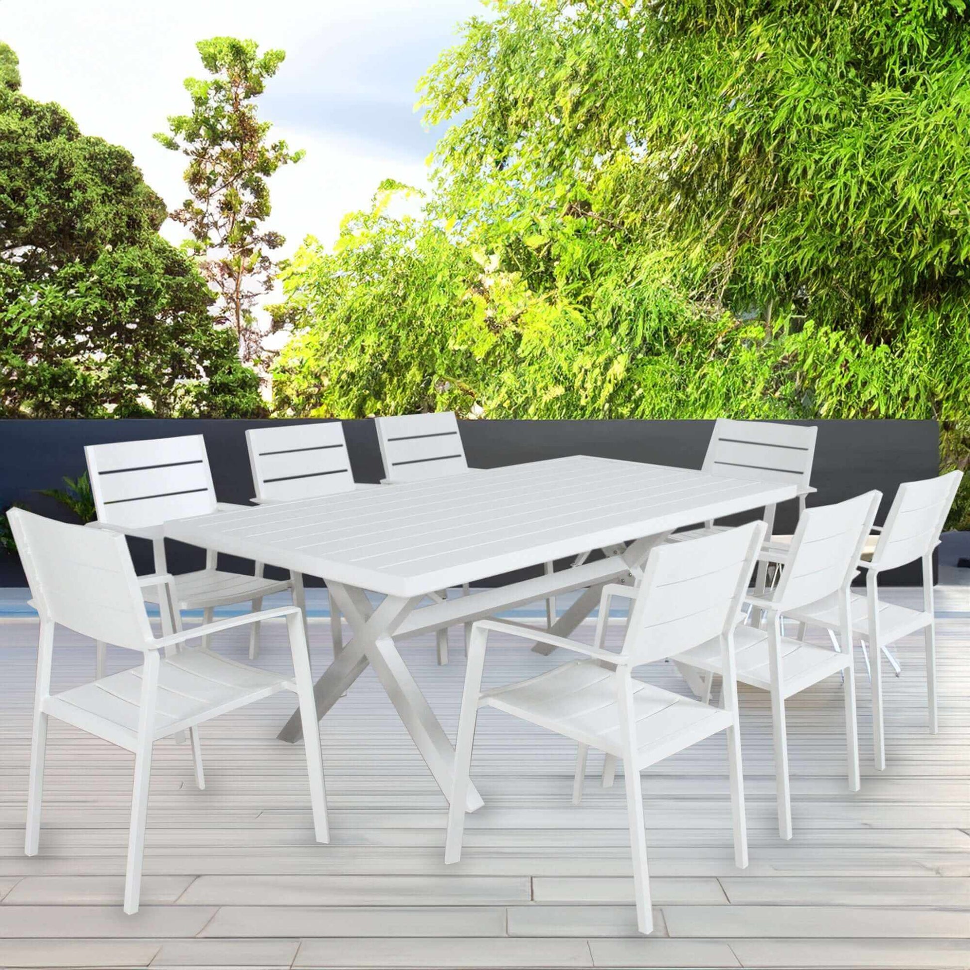 Percy 9pc Aluminium Frame Outdoor Trestle Dining Table Set With Chairs