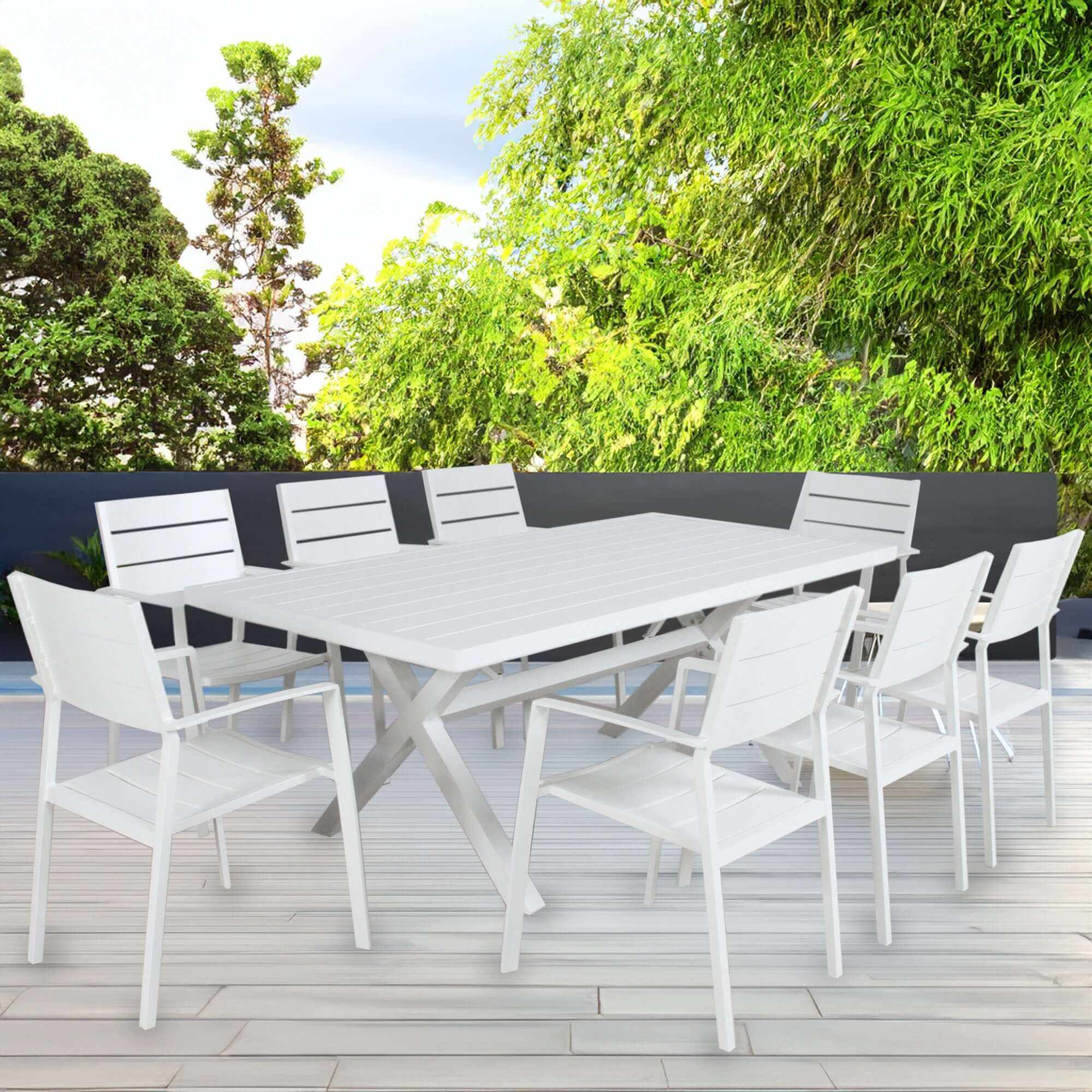 Percy 9pc Aluminium Frame Outdoor Trestle Dining Table Set With Chairs