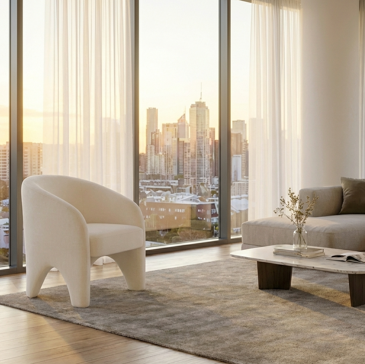 Nova Sculptural Accent Chair White Chenille