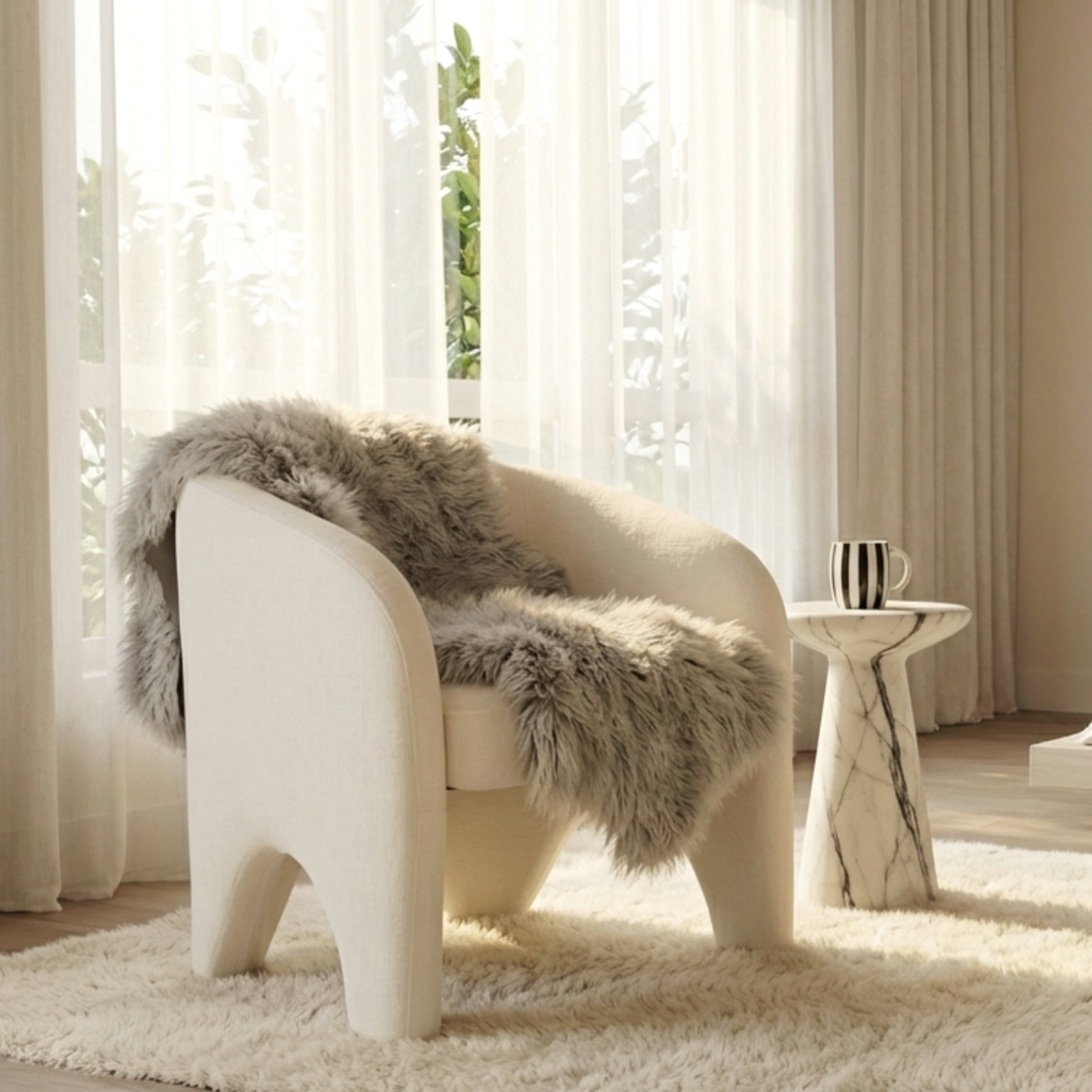 Nova Sculptural Accent Chair White Chenille