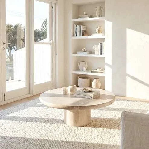 Interior Ave - Nobu Round Sculptural Stone Coffee Table - Natural Stone 70cm