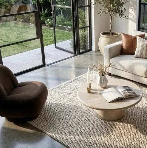 Interior Ave - Nobu Round Sculptural Stone Coffee Table - Natural Stone 70cm