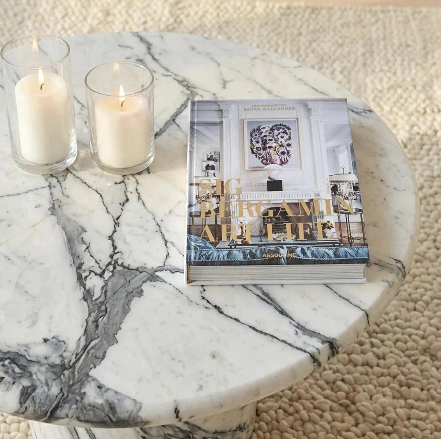 Interior Ave - Nobu Round Sculptural Stone Coffee Table - Panda Marble Finish