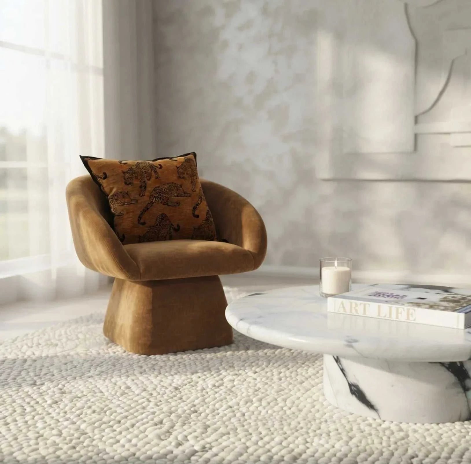 Interior Ave - Nobu Round Sculptural Stone Coffee Table - Panda Marble Finish