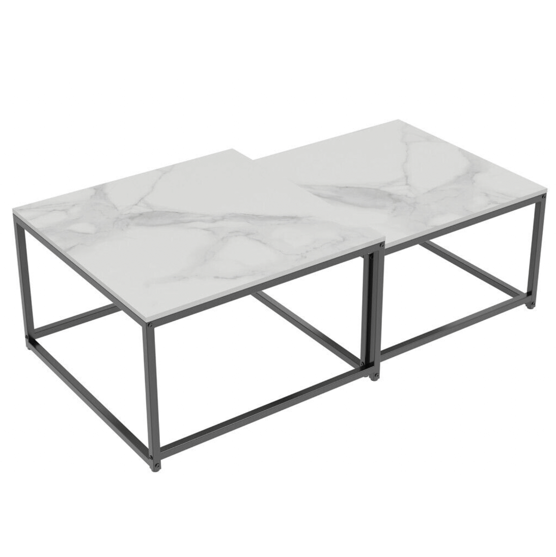 Interior Ave - Ciest Square Nested Coffee Table Set - White Marble Sto