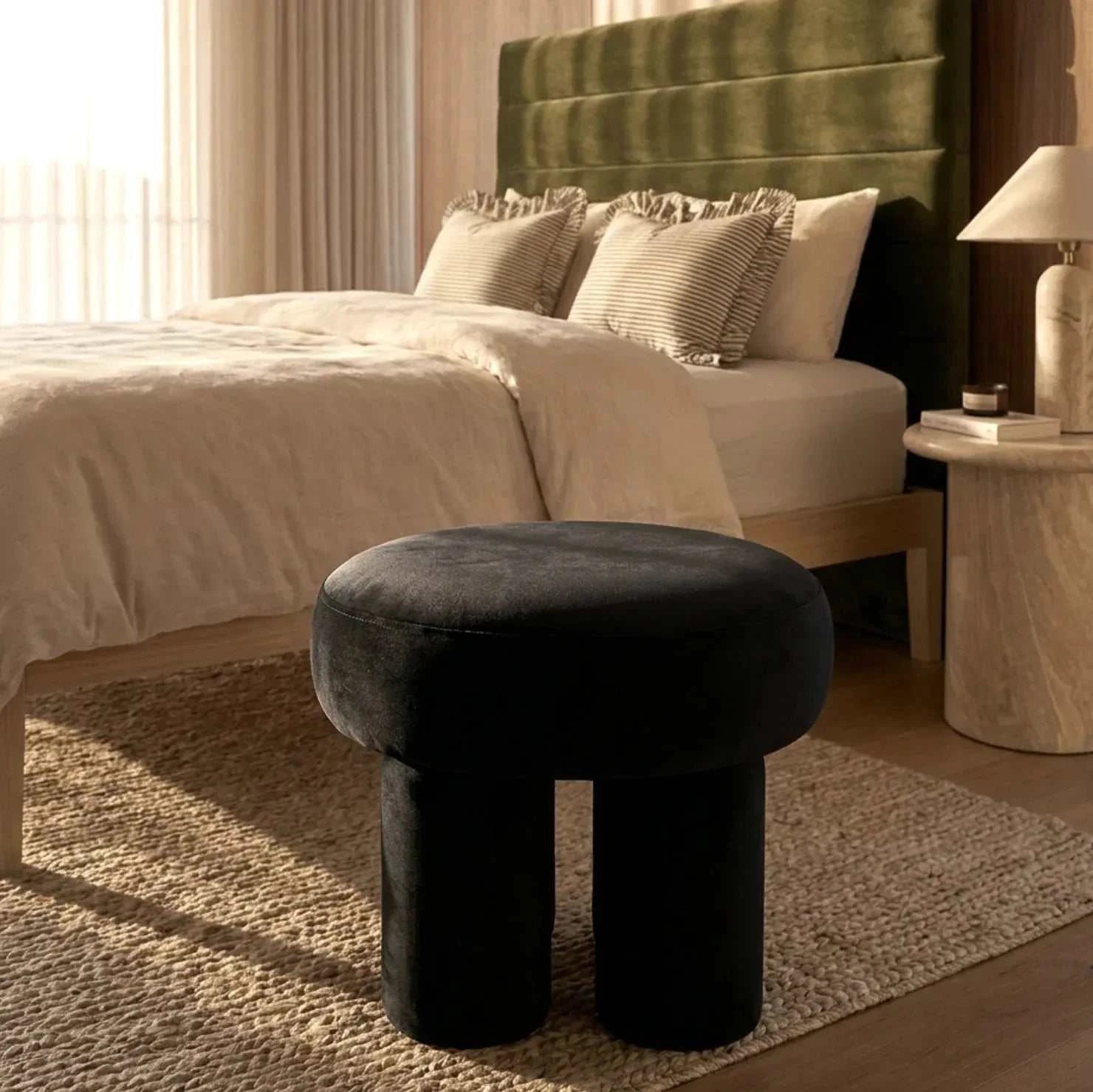 Interior Ave - Bentley Velvet Ottoman - Black