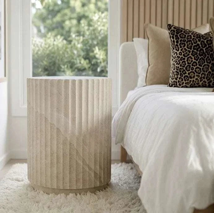 Interior Ave - Vera Fluted Stone Side Table - Matte Natural Stone