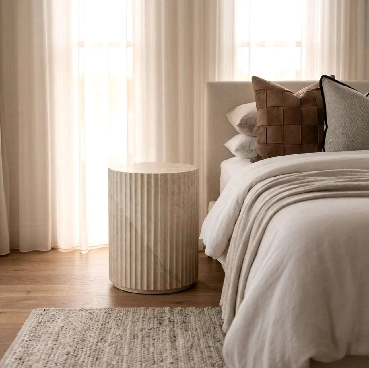 Interior Ave - Vera Fluted Stone Side Table - Matte Natural Stone