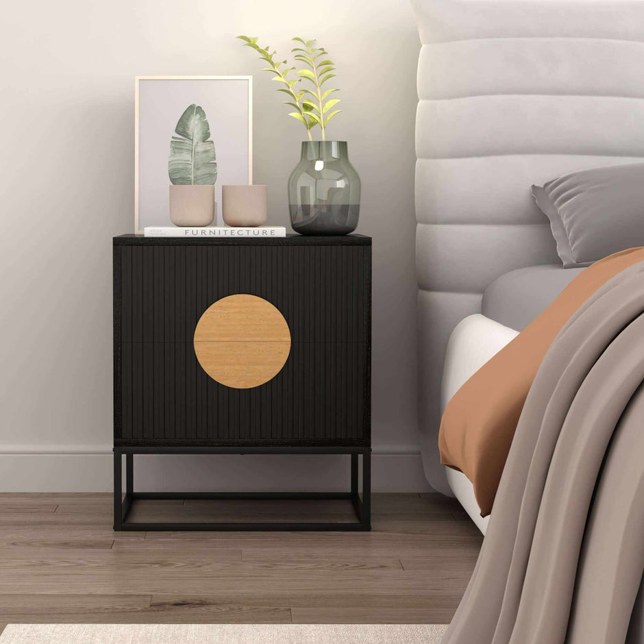 black fluted bedside table