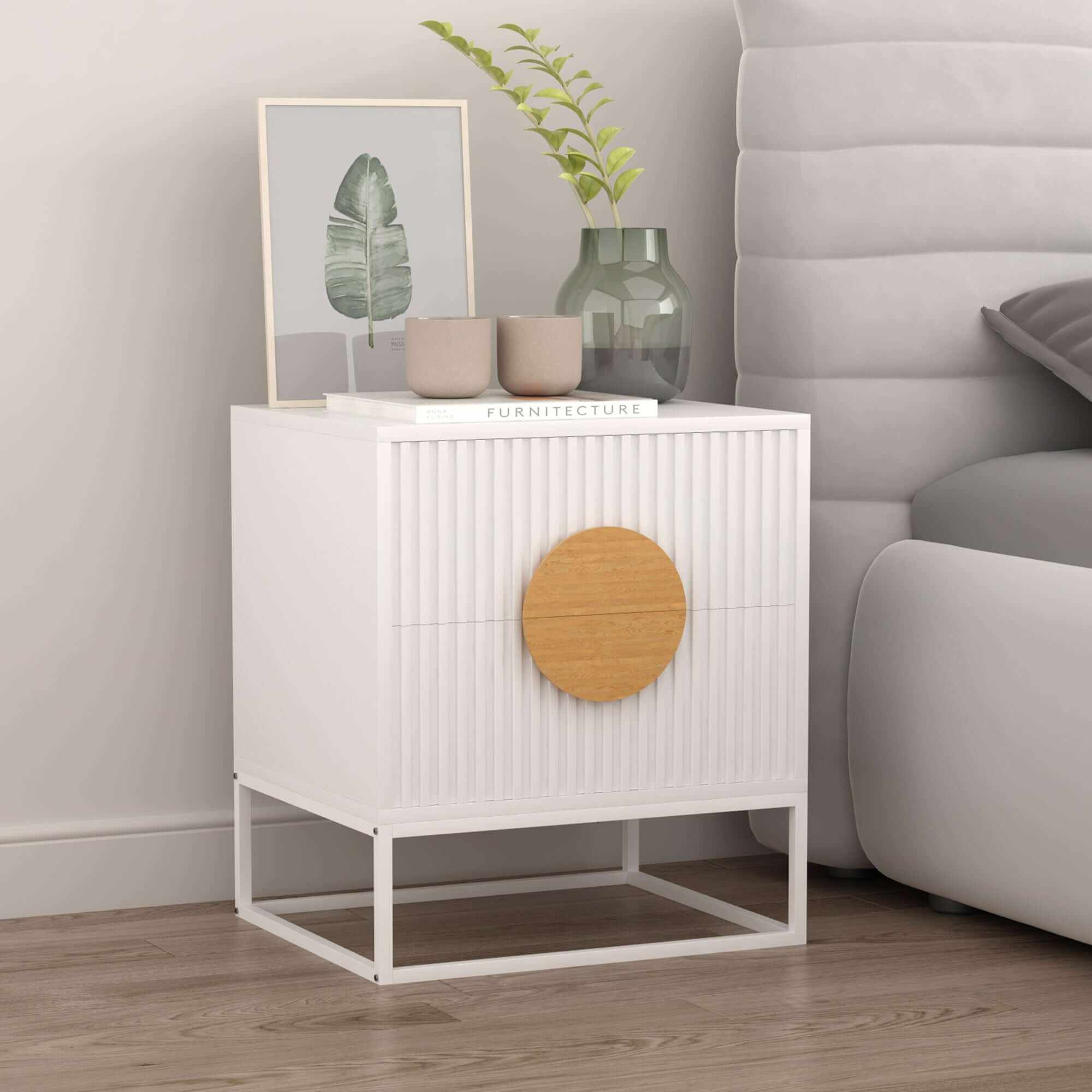 Belmonte Fluted White Bedside Table
