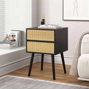 Oslo Bedside Table 2 Drawer in Black & Natural