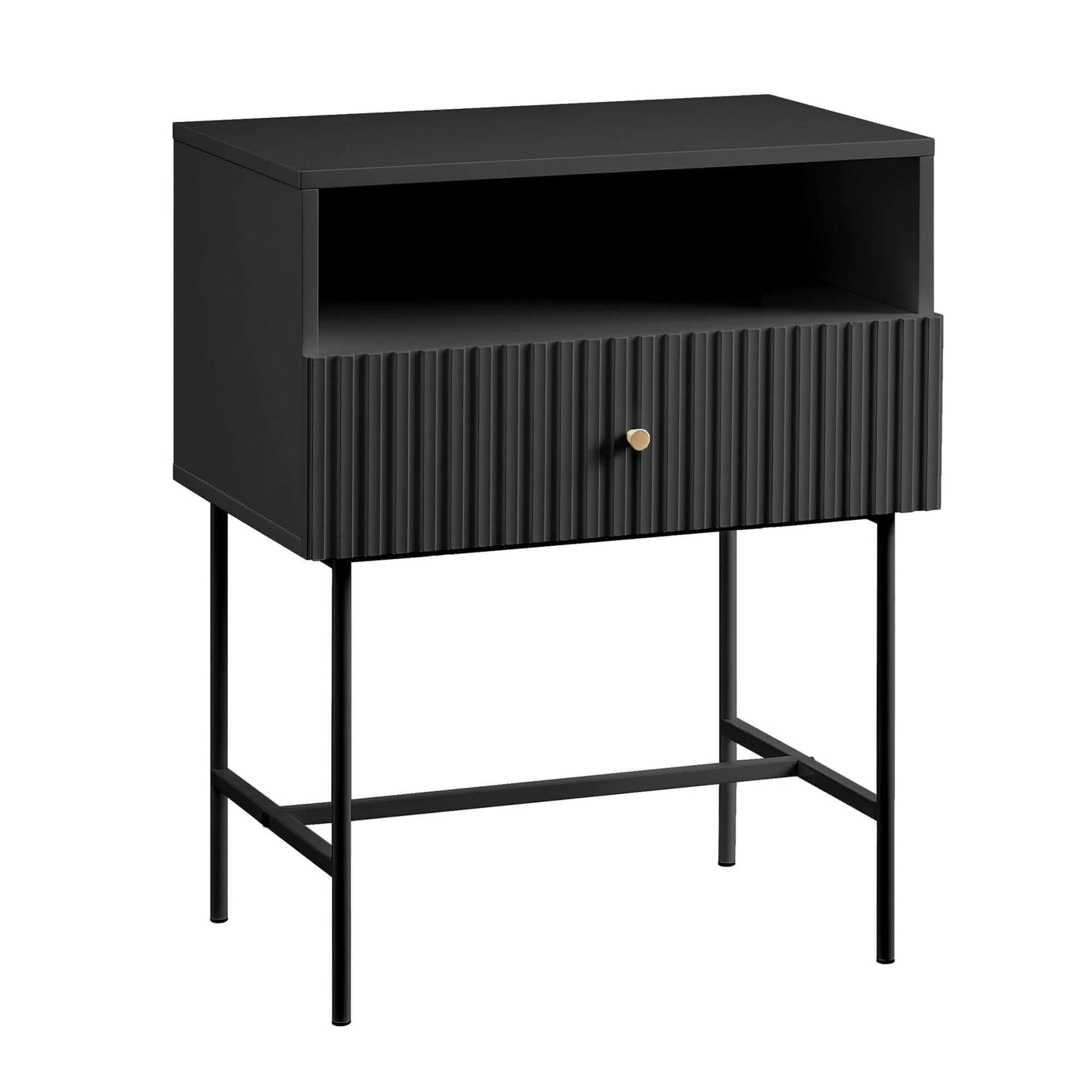 Lucia Slender Fluted Nightstand in Black