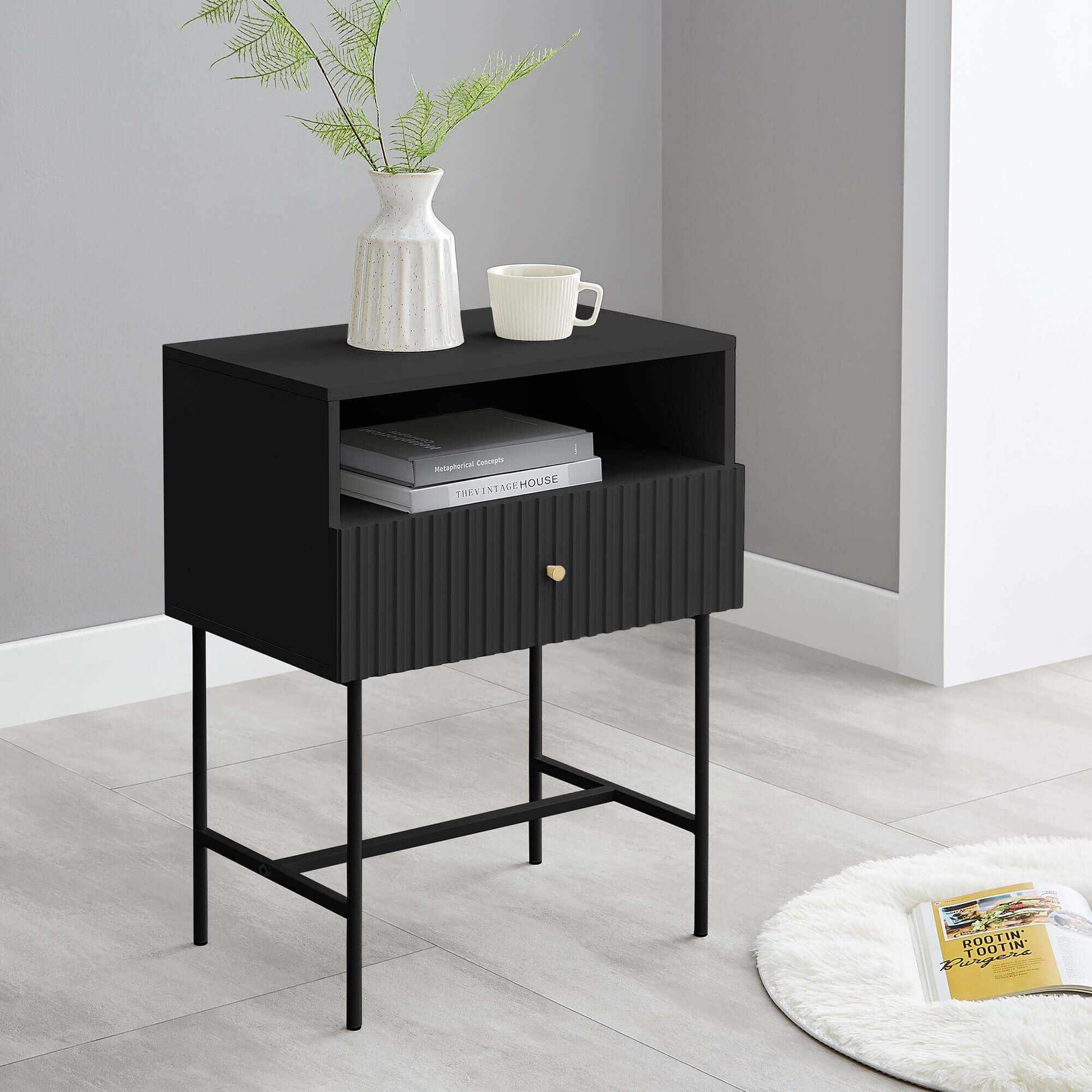 Lucia Slender Fluted Nightstand in Black