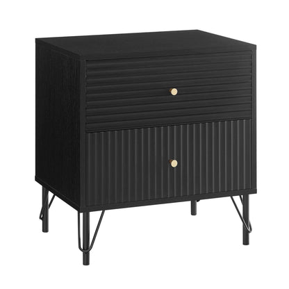 Lisa Wavy Fluted Bedside Table Nightstand in Black