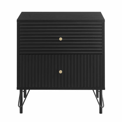 Lisa Wavy Fluted Bedside Table Nightstand in Black