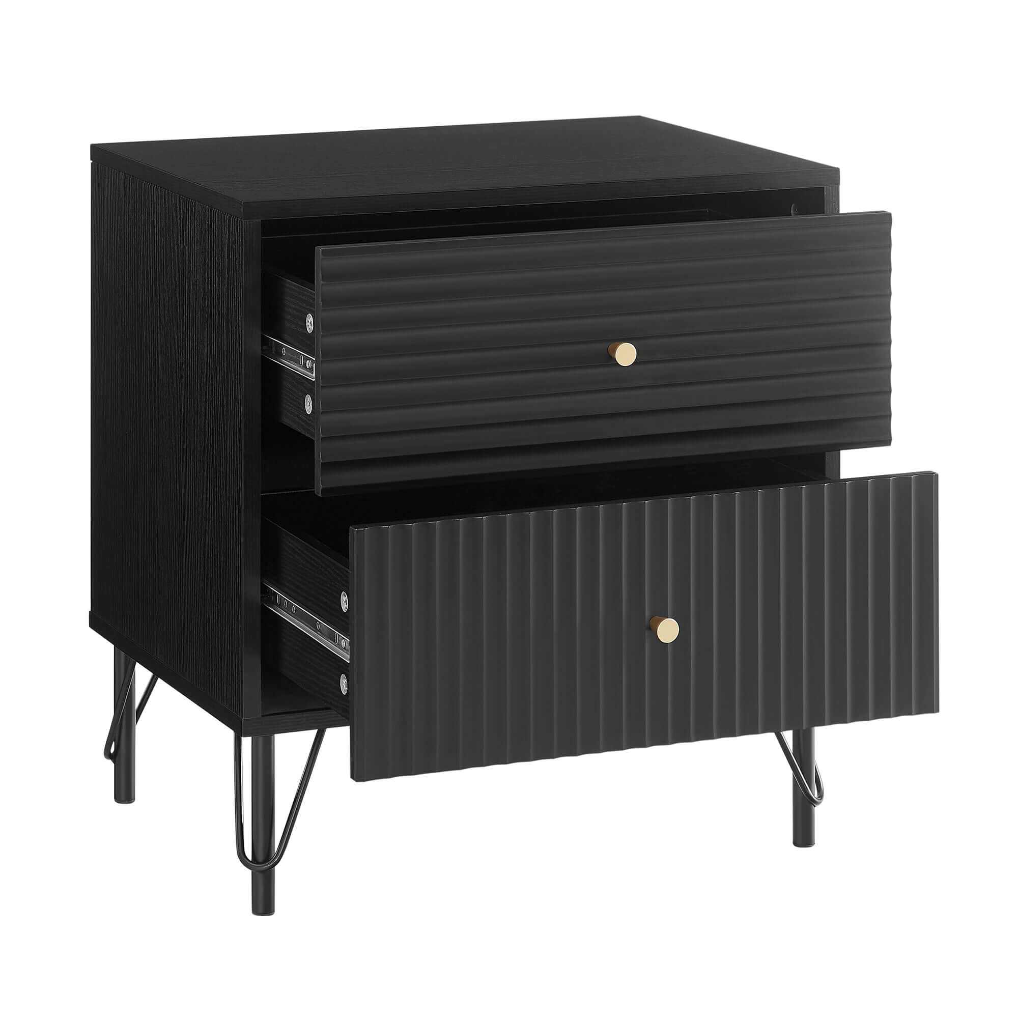 Lisa Wavy Fluted Bedside Table Nightstand in Black