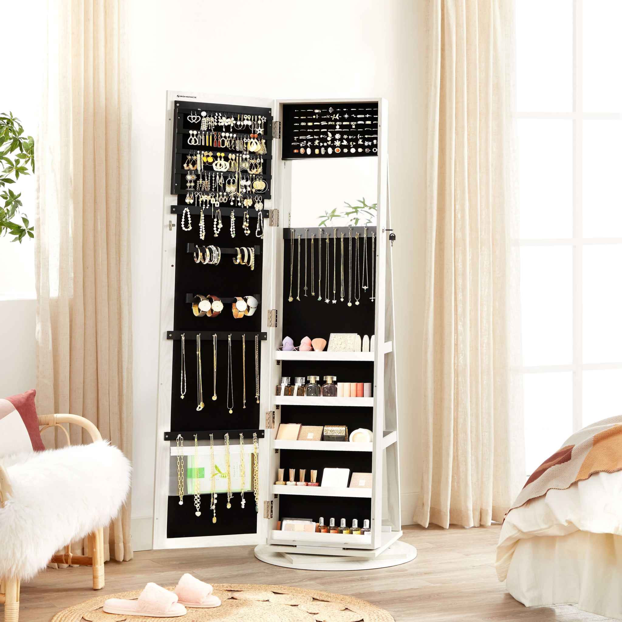 SONGMICS Freestanding Mirror With Jewellery Storage Cabinet