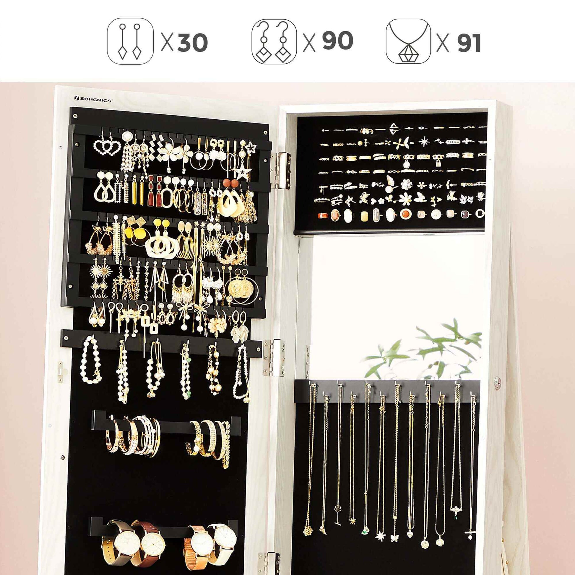 SONGMICS Freestanding Mirror With Jewellery Storage Cabinet