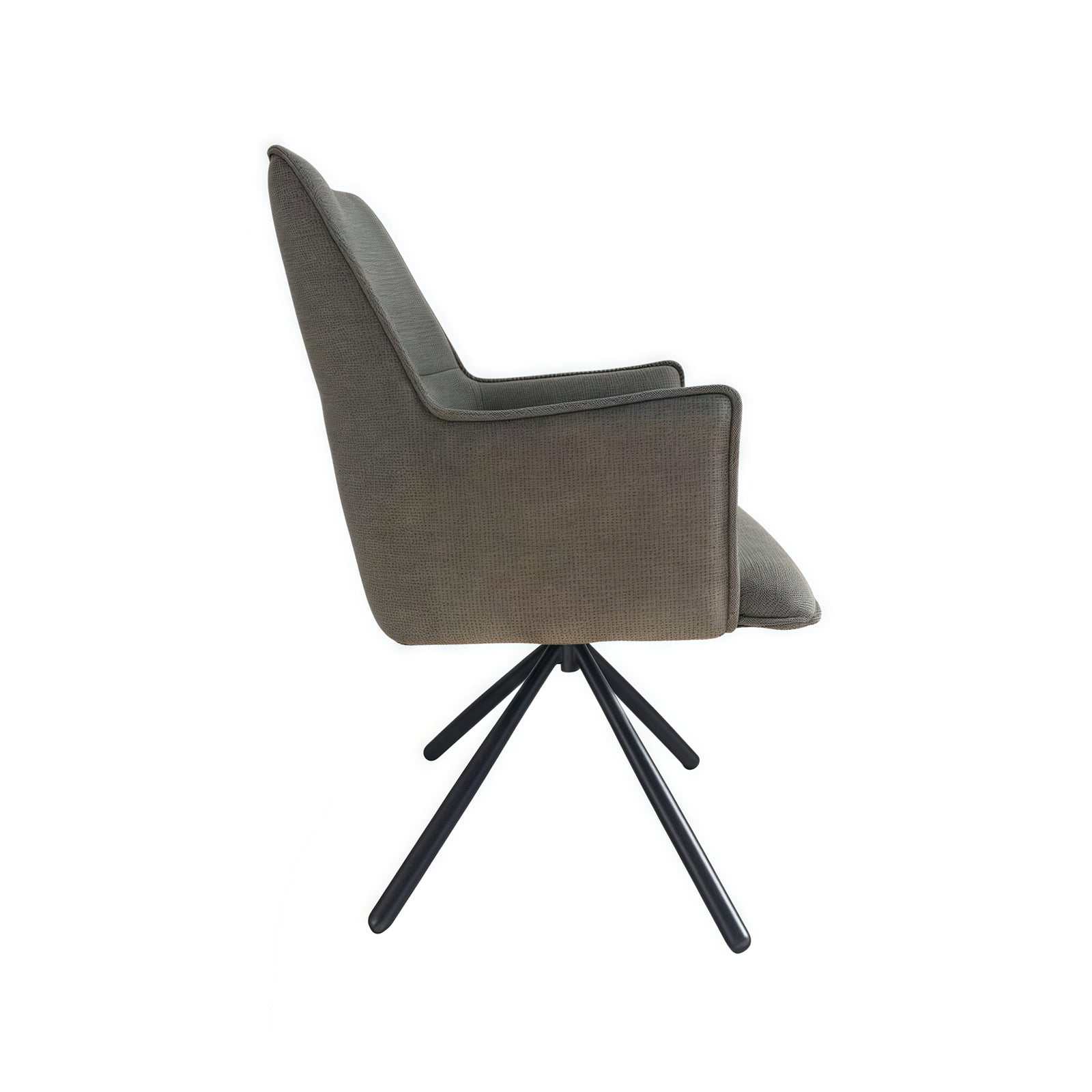 Dining Chair Green Linen Fabric Upholstered Seat Powder Coated Iron Legs