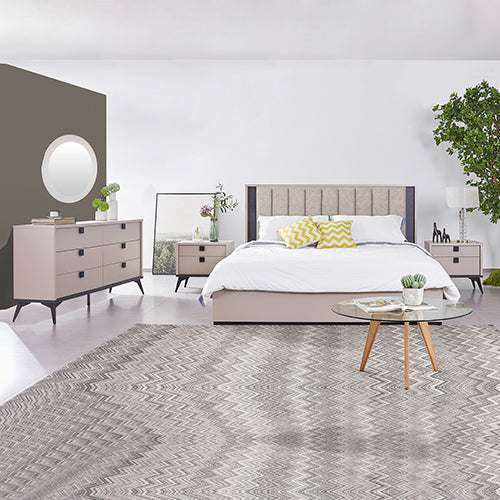 Maxwell Fabric Upholstery 4 Pcs Queen Bedroom Suite with Dresser