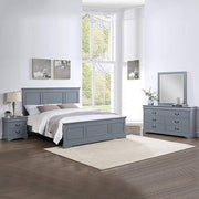 Solid Wood 4 Pieces Queen Size Grey Bed And Bedroom Set