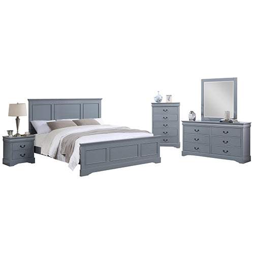 5 Pieces King Bedroom Suite in Solid Wood - Grey Colour