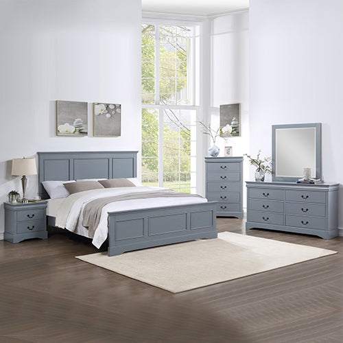 5 Pc Bedroom Set Queen Size in Solid Wood - Grey Colour