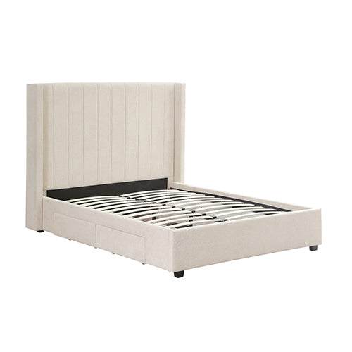 Alexa Queen Size High Rise Headboard Linen Beige Fabric MDF Drawers with Wheels