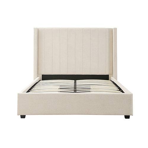 Alexa Queen Size High Rise Headboard Linen Beige Fabric MDF Drawers with Wheels