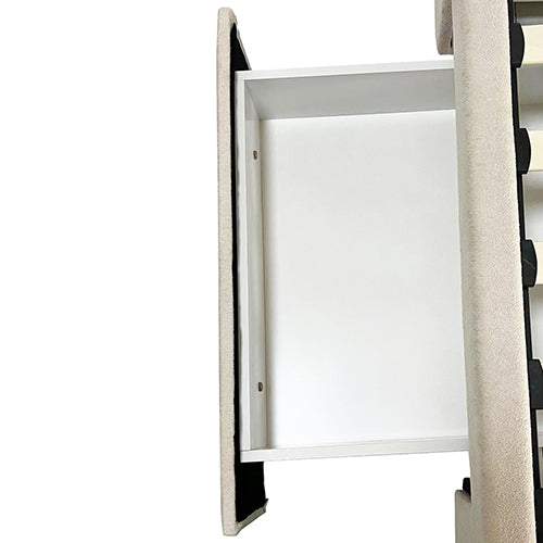 Alexa Queen Size High Rise Headboard Linen Beige Fabric MDF Drawers with Wheels