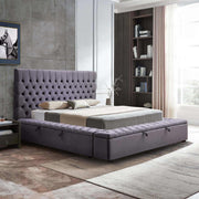Anna Velvet Upholstered Bed King Size Dark Grey Colour Tufted Headboar