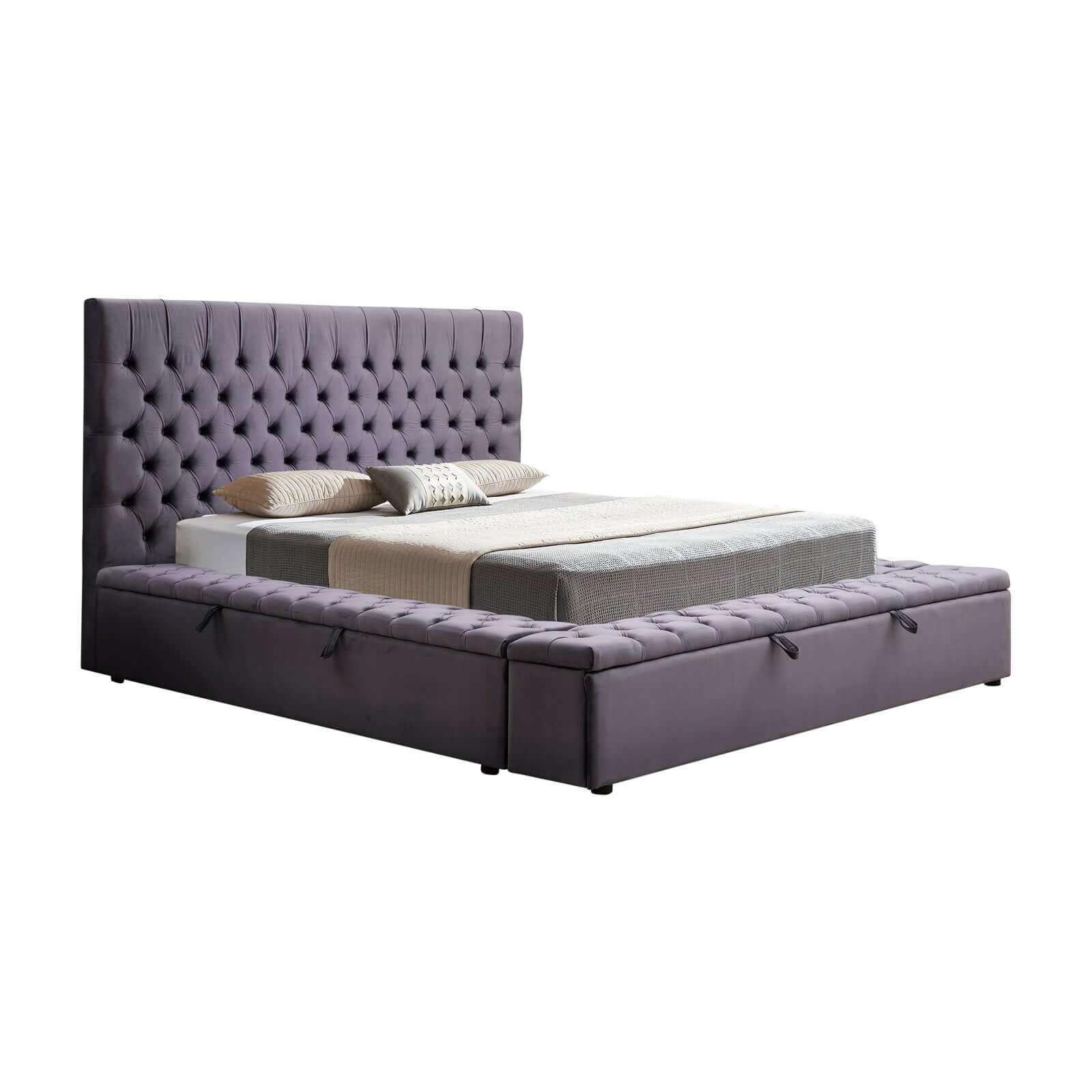 Anna Velvet Upholstered Bed King Size Dark Grey Colour Tufted Headboar