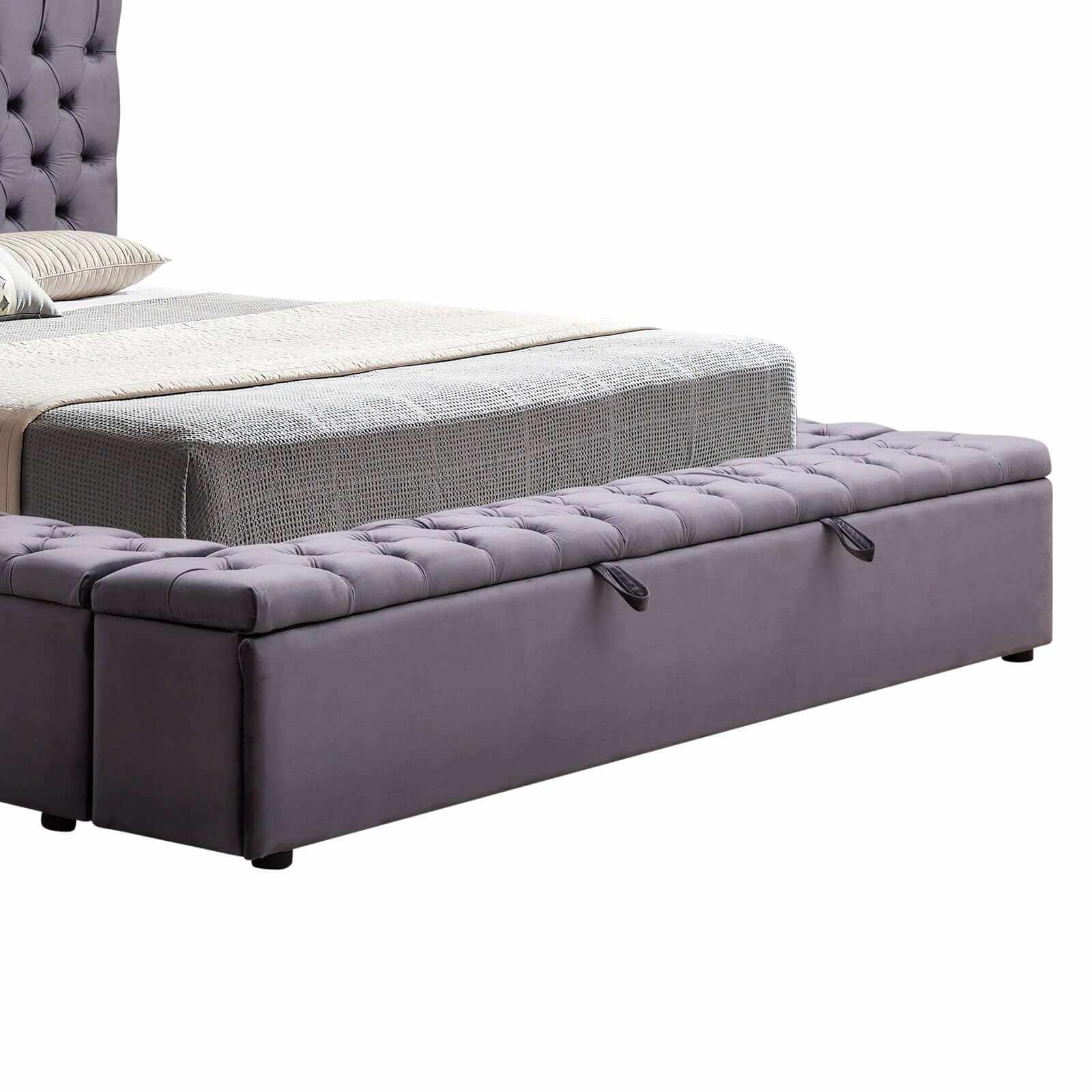Anna Velvet Upholstered Bed King Size Dark Grey Colour Tufted Headboar