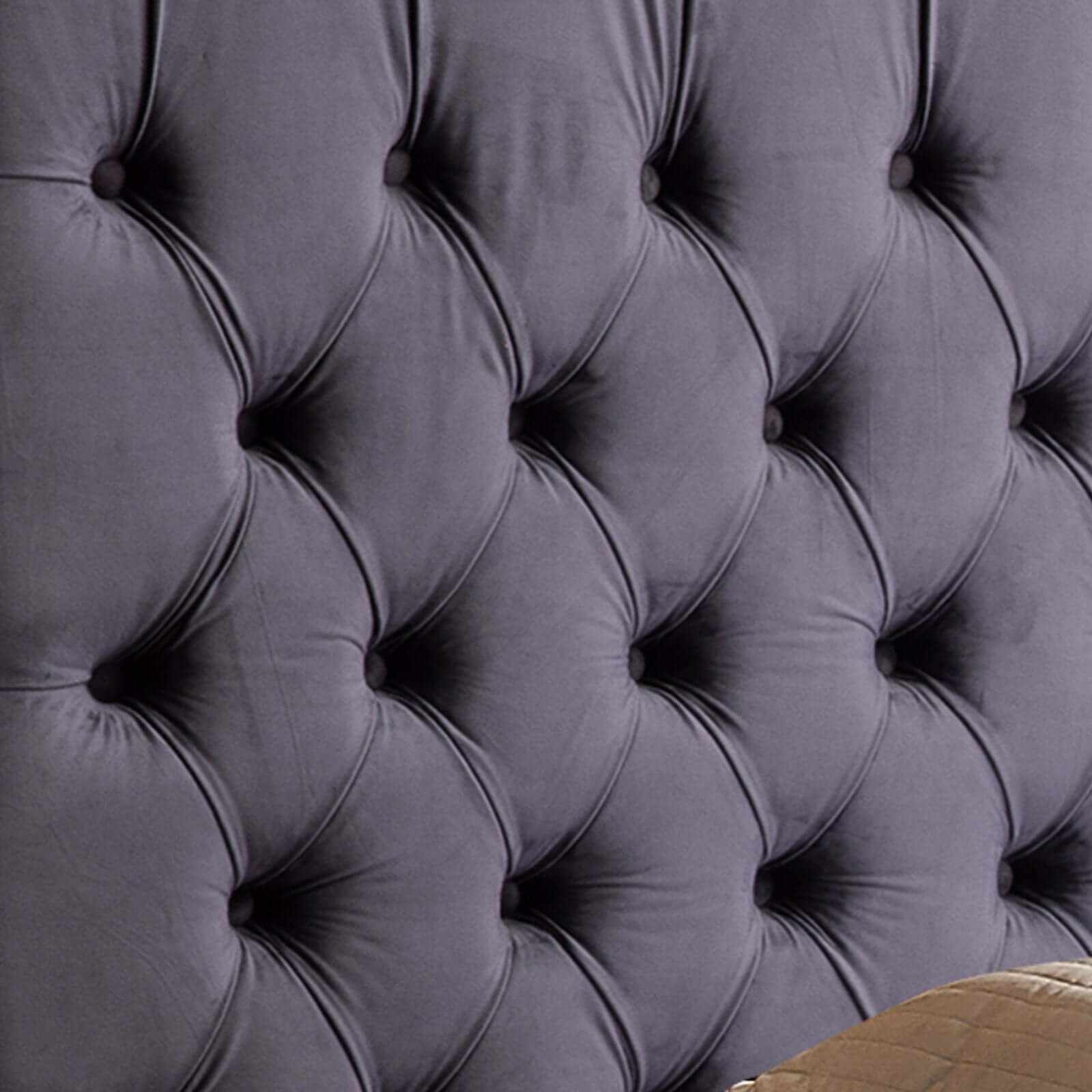 Anna Velvet Upholstered Bed King Size Dark Grey Colour Tufted Headboar