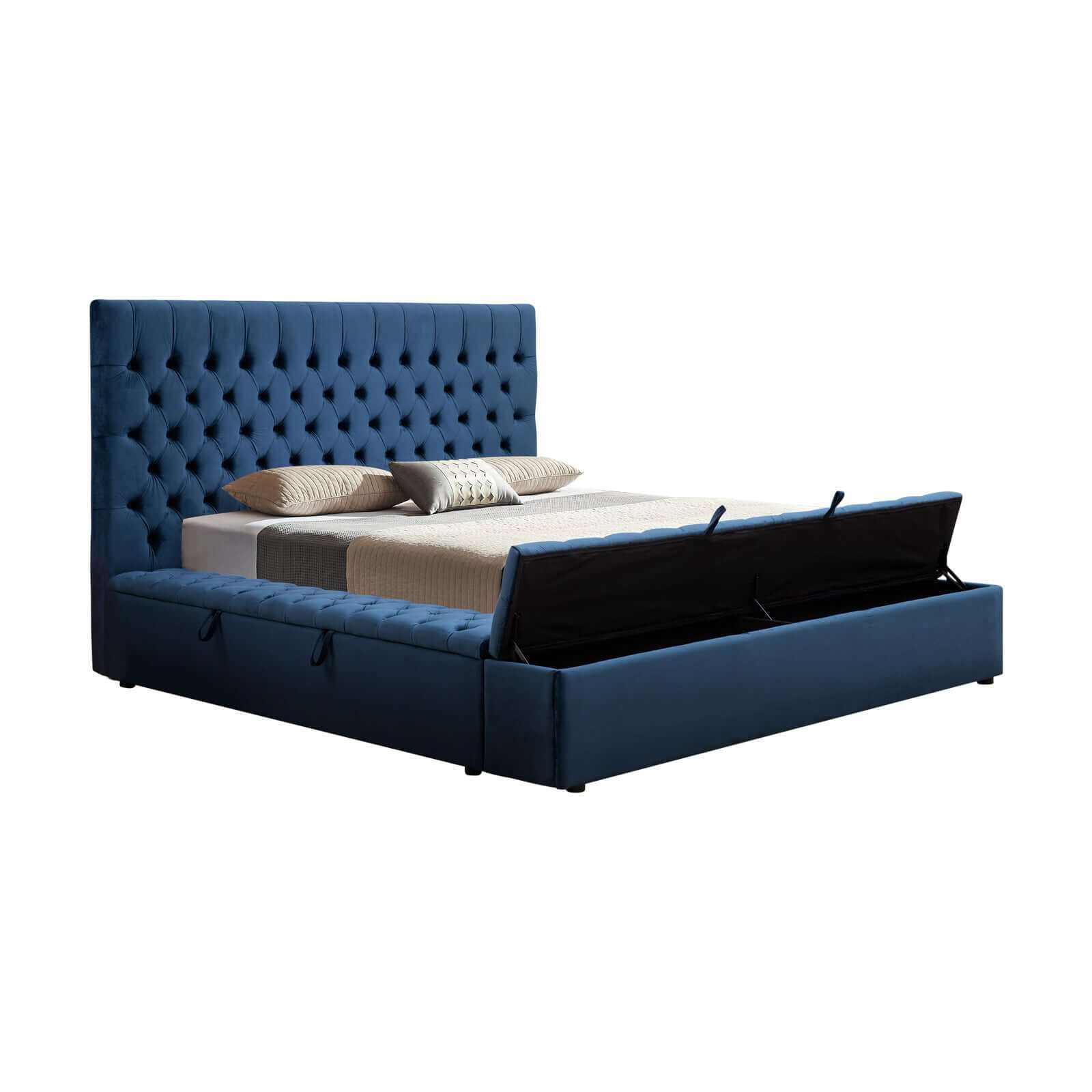 Anna Upholstered Deep Blue Colour Velvet Bed Frame Queen Size