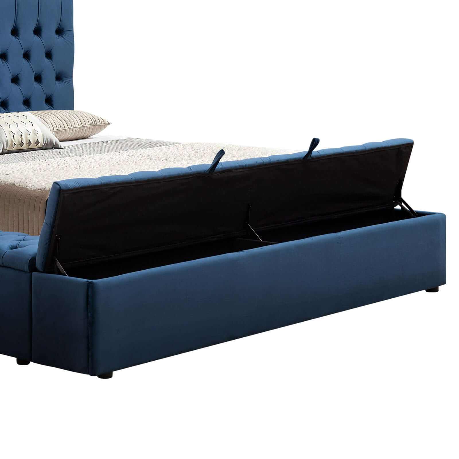 Anna Upholstered Deep Blue Colour Velvet Bed Frame Queen Size