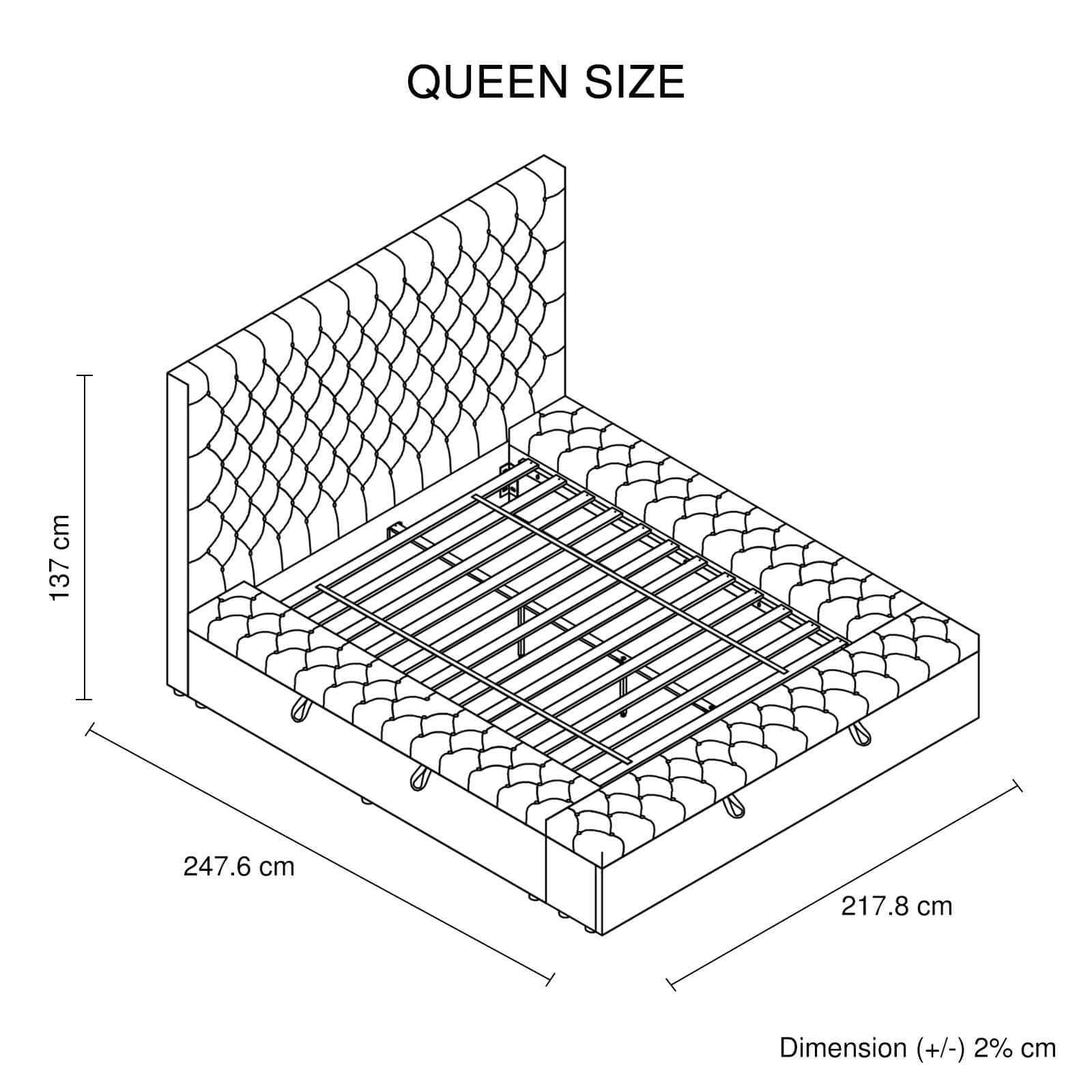 Anna Upholstered Deep Blue Colour Velvet Bed Frame Queen Size