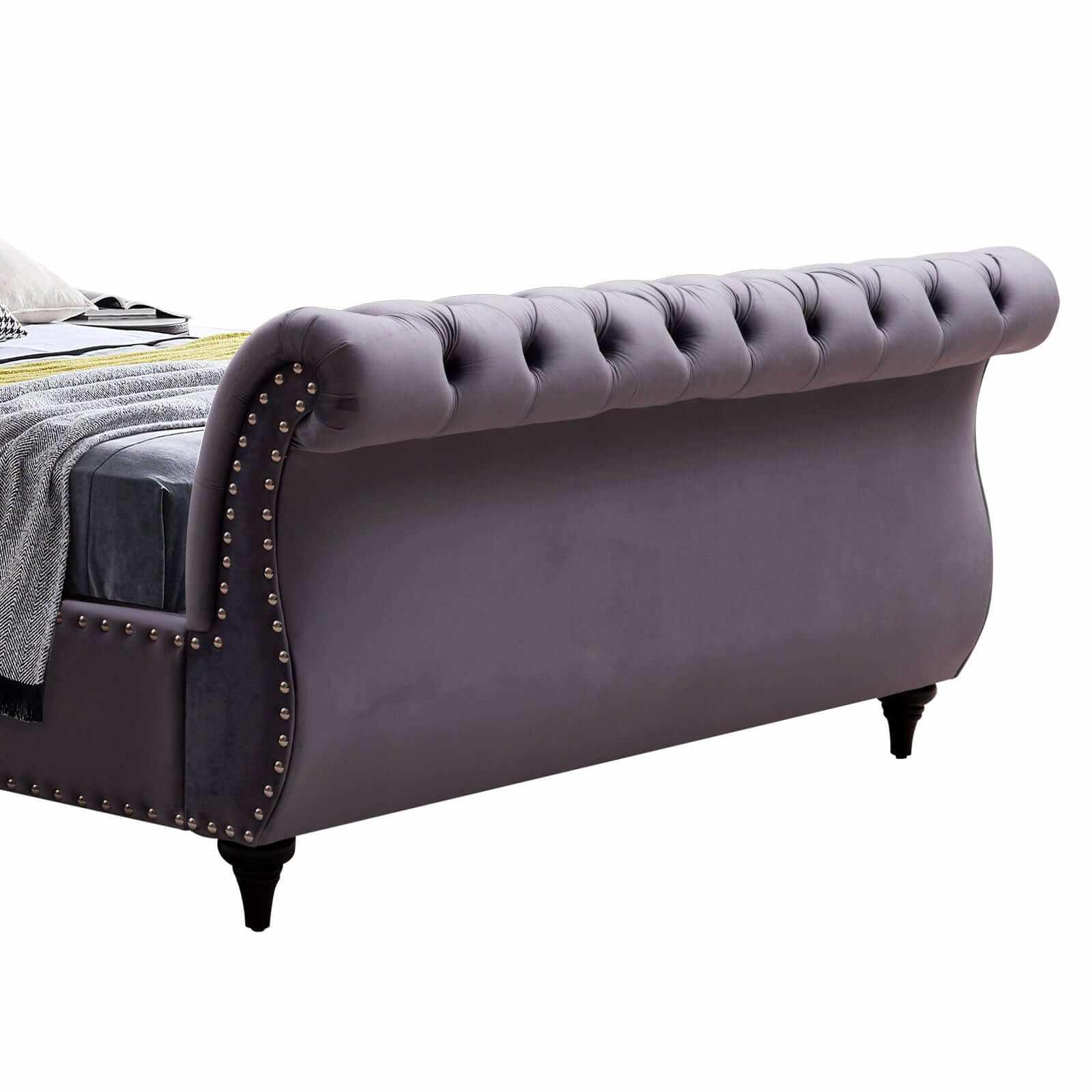 Elsa Velvet King Size Bed Grey Colour Tufted Headboard And Footboard