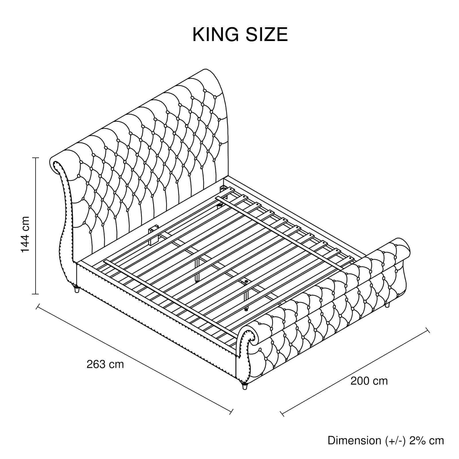 King Size Sleigh Bedframe Velvet Upholstery Grey Colour Tufted Headboa