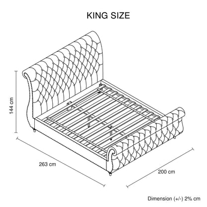 King Size Sleigh Bedframe Velvet Upholstery Grey Colour Tufted Headboa