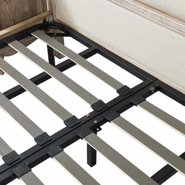 Lille King Bed Frame Linen Fabric Oak Wood White Washed Finish
