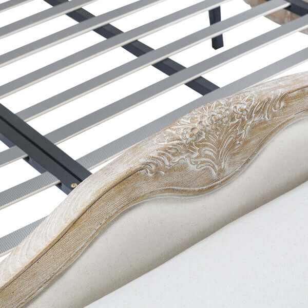 Lille King Bed Frame Linen Fabric Oak Wood White Washed Finish