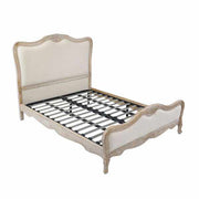 Linen Fabric Oak Queen Bedframe White - Washed Finish