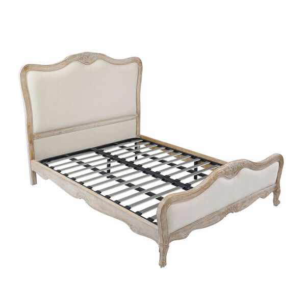 Linen Fabric Oak Queen Bedframe White - Washed Finish