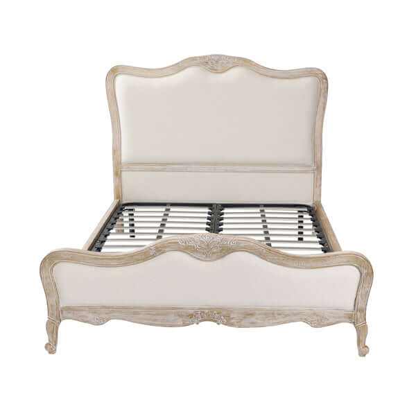 Linen Fabric Oak Queen Bedframe White - Washed Finish