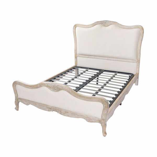 Linen Fabric Oak Queen Bedframe White - Washed Finish