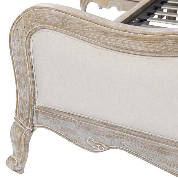 Linen Fabric Oak Queen Bedframe White - Washed Finish