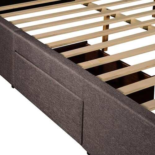 Megan Fabric King Bed Frame With Storage Drawers in Light Grey