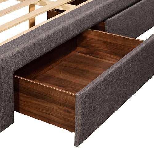 Megan Fabric King Bed Frame With Storage Drawers in Light Grey