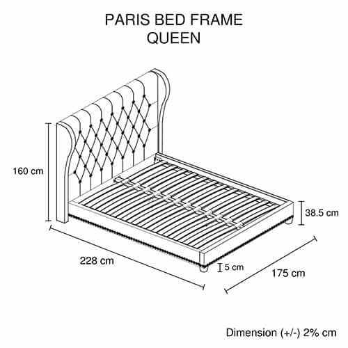 Bed Frame Queen Size in Beige Fabric Upholstered French Provincial Bed